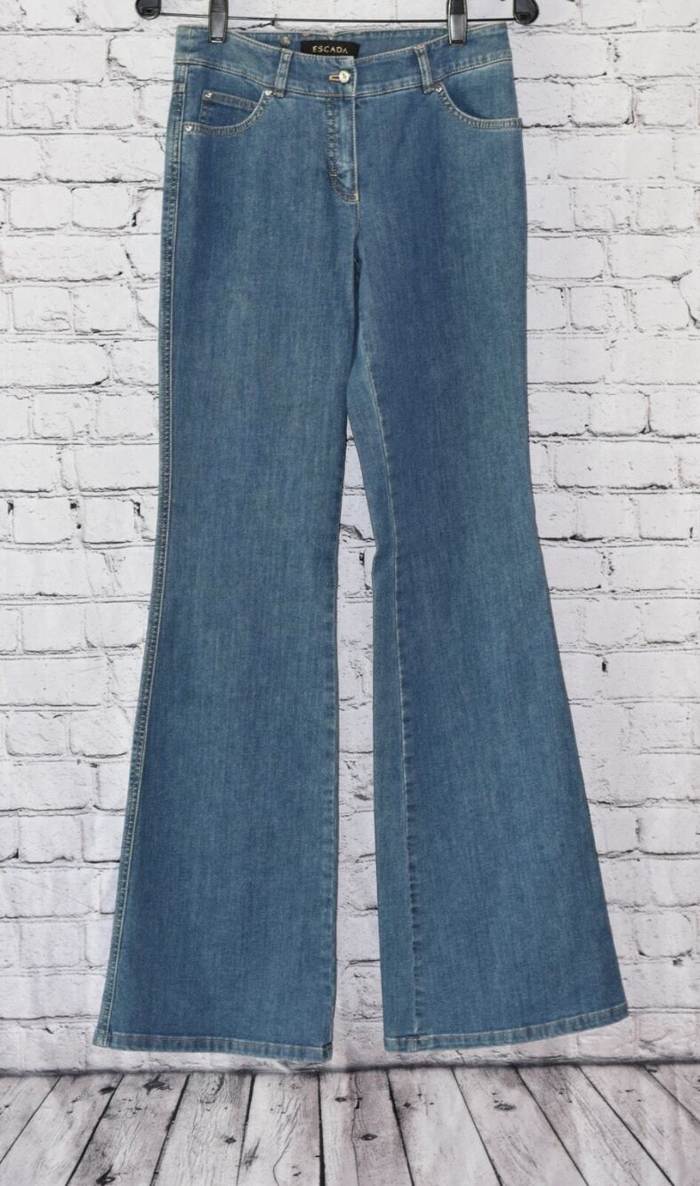 ESCADA Blue Jeans Swarovski Jewel-Embellished Flare Bell Bottom Pants SIZE 34/6